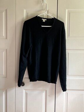 White + Warren 100% Cashmere V-Neck Sweater - Black Size L